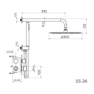 Душевая система встраиваемая Knotlor SS-26, сатин